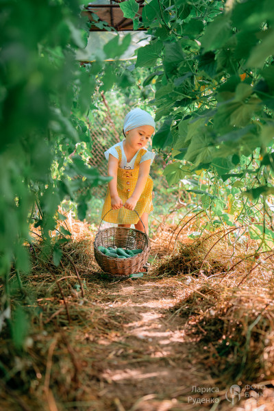 Маленькая девочка в природе и красоте сельской жизни